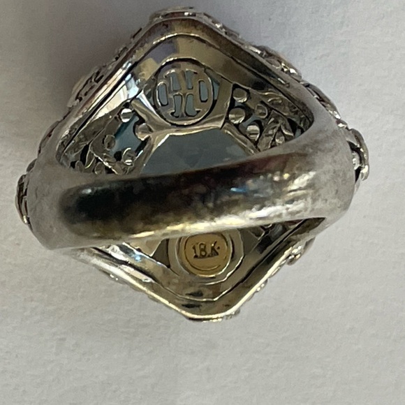 John Hardy Sterling Silver &18k Blue Topaz & Diamond Batu Sari Dot Ring - 7 1/2 - Picture 9 of 13